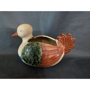 Vintage Clay Art Pottery Duck Planter Primitive Stoneware Glazed  Farmhouse